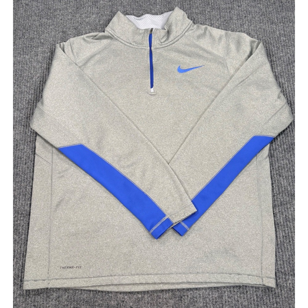 Nike Therma-FIT Mens Large Gray Blue Quarter Zip Pullover Training Top L